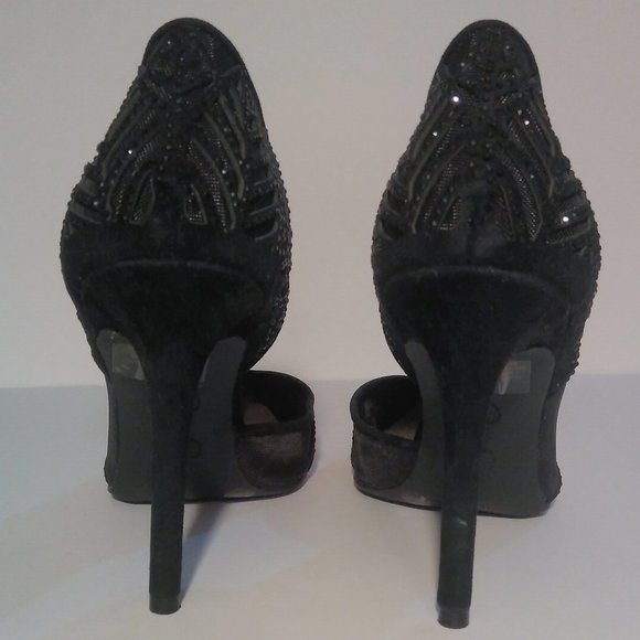 JESSICA SIMPSON 7 BLACK MESH SPARKLY RHINESTONE STILETTO HEELS holiday Christmas - Picture 13 of 16